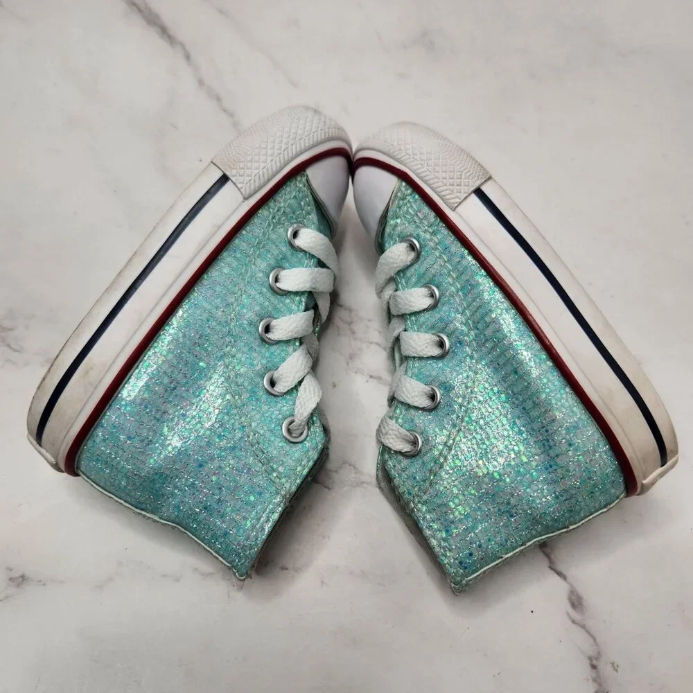 Converse Chuck Taylor All Star Sparkle Sneakers Teal High Tops Shoes Girls 5